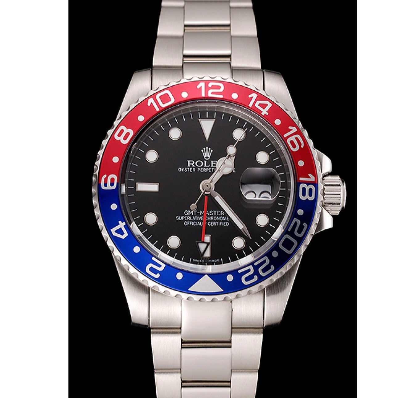 Aaa replica watch Swiss Rolex And Bracelet GMT Stainless II Pepsi 1453751 Master Steel Black Bezel Case Dial 0802